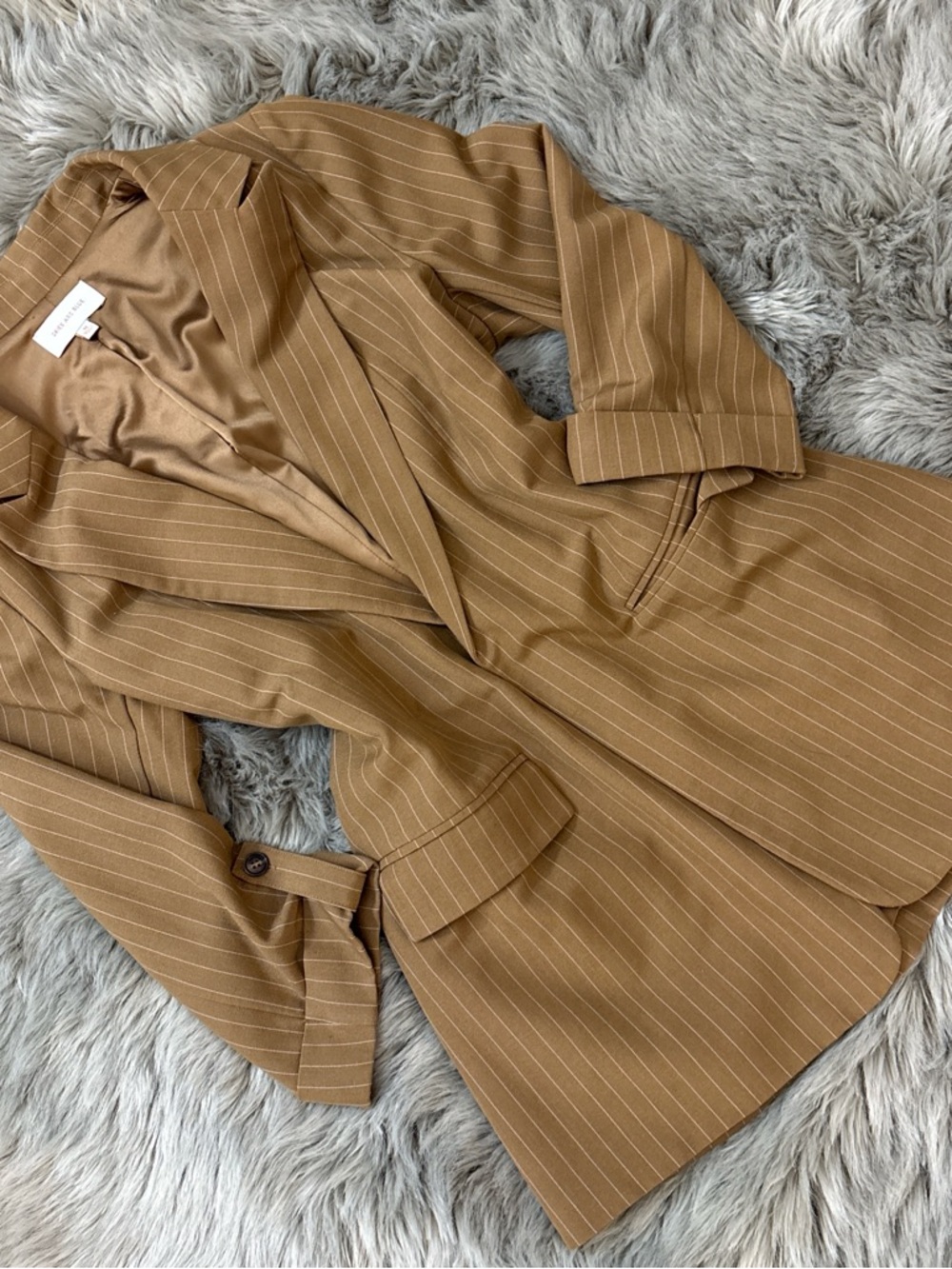 Skies Are Blue Tan Pinstripe Blazer